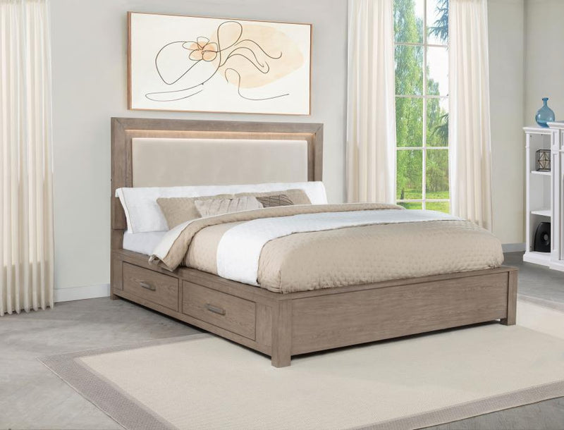 Cama Kenora LED de 56 pulgadas con almacenaje, color Marrón Cebada