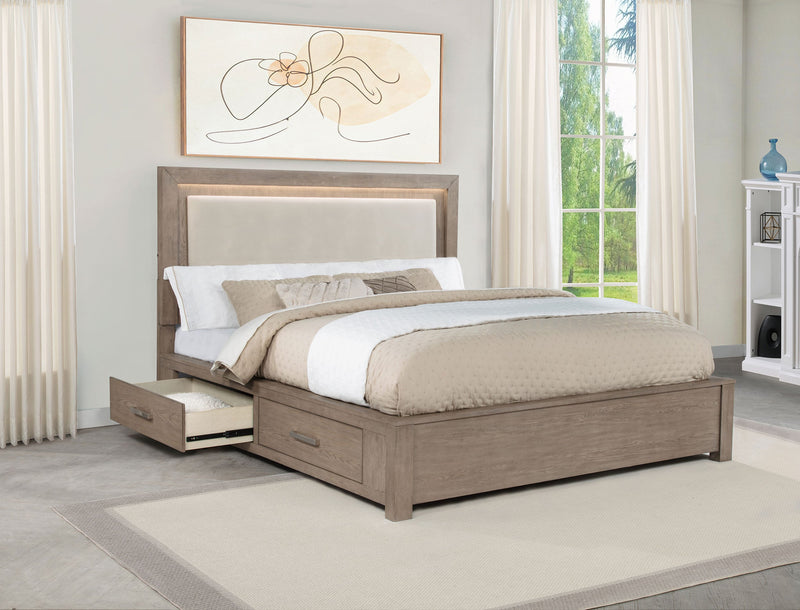 Cama Kenora LED de 56 pulgadas con almacenaje, color Marrón Cebada