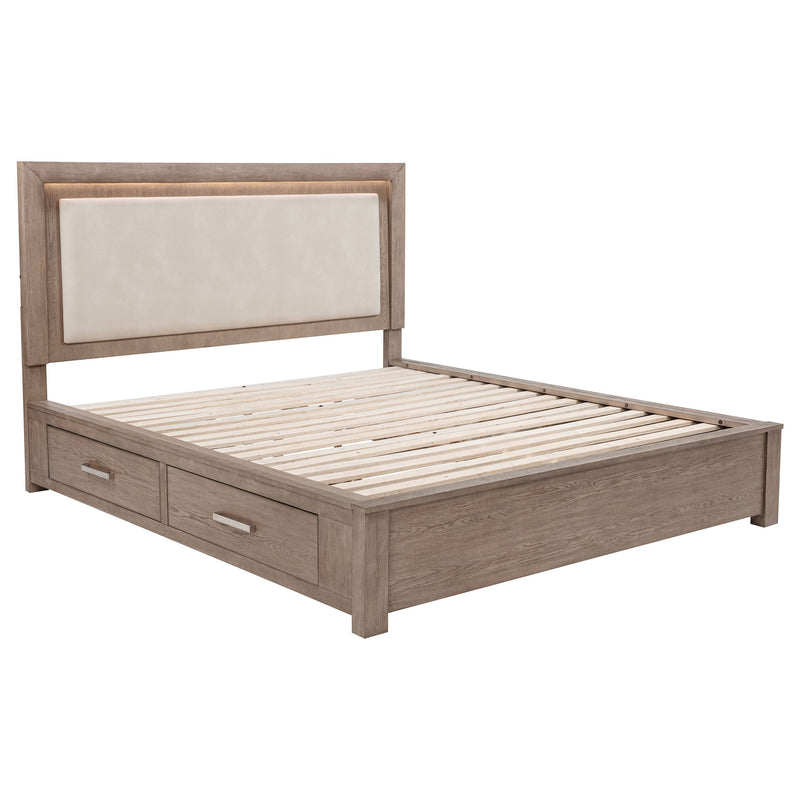 Cama Kenora LED de 56 pulgadas con almacenaje, color Marrón Cebada