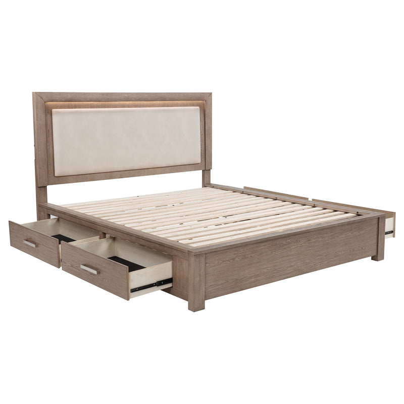Cama Kenora LED de 56 pulgadas con almacenaje, color Marrón Cebada