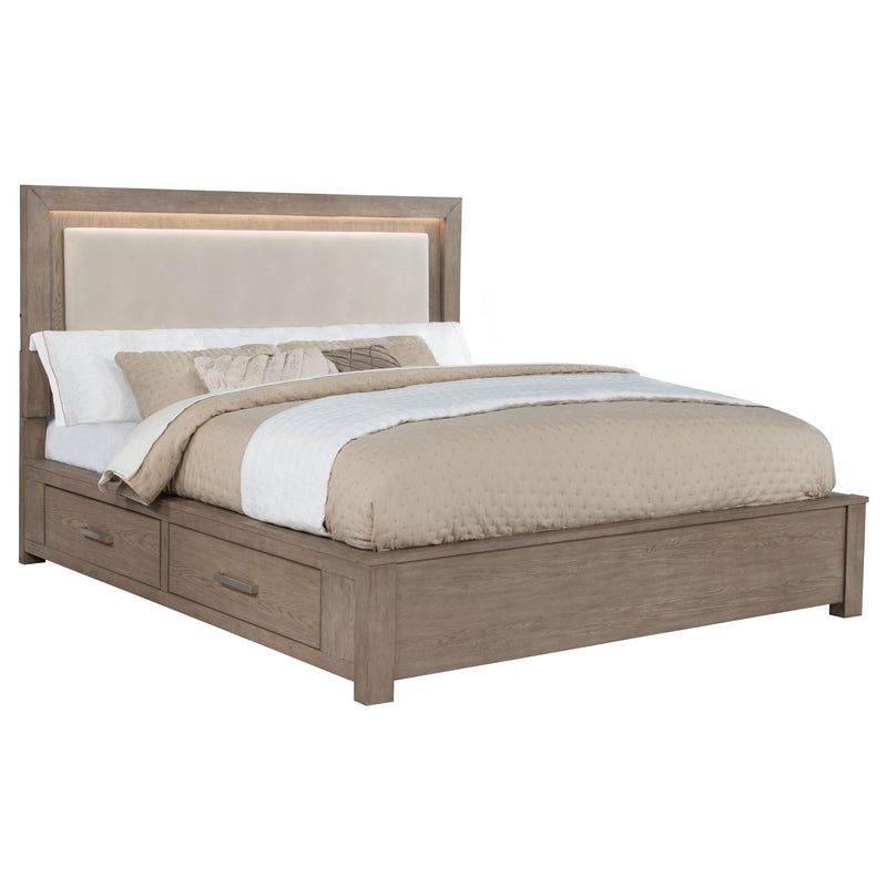 Cama Kenora LED de 56 pulgadas con almacenaje, color Marrón Cebada