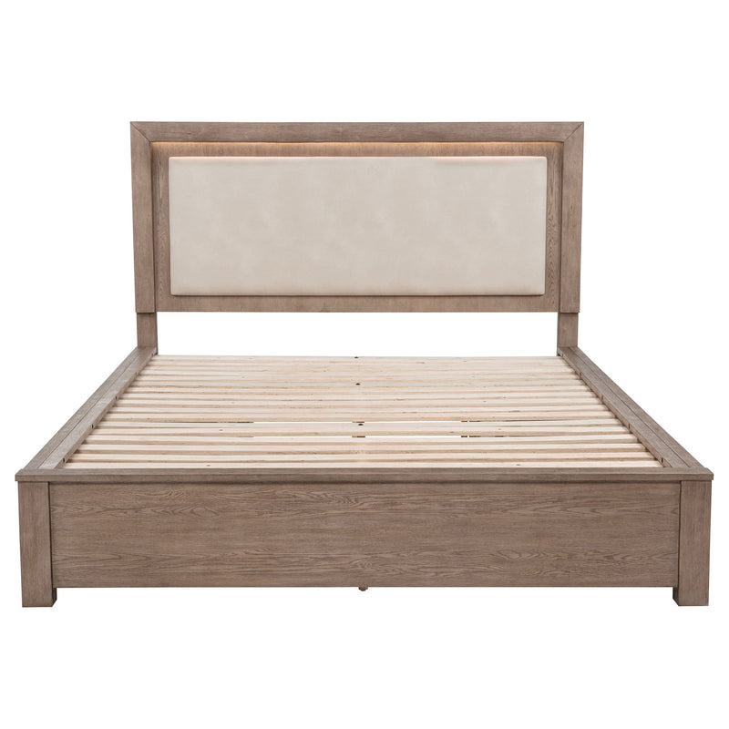 Cama Kenora LED de 56 pulgadas con almacenaje, color Marrón Cebada