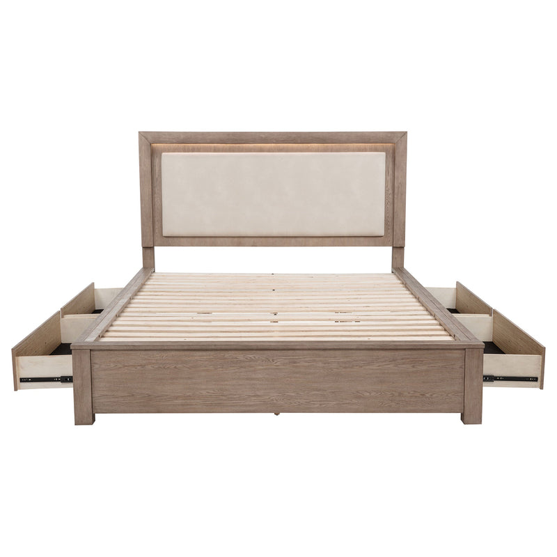 Cama Kenora LED de 56 pulgadas con almacenaje, color Marrón Cebada