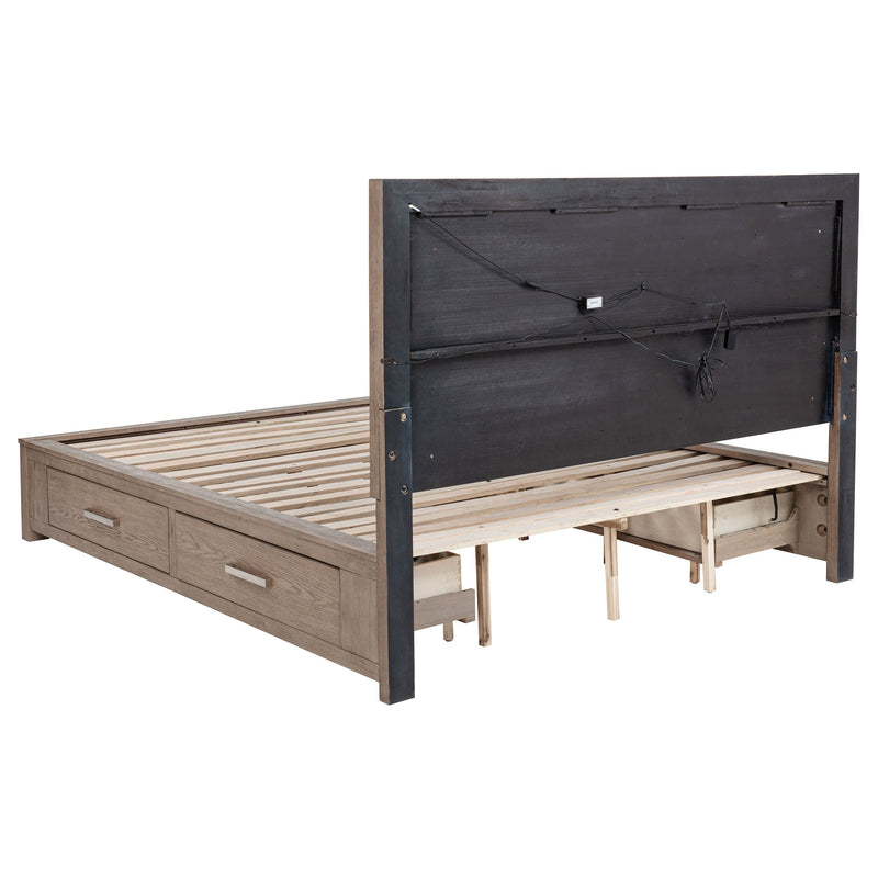 Cama Kenora LED de 56 pulgadas con almacenaje, color Marrón Cebada