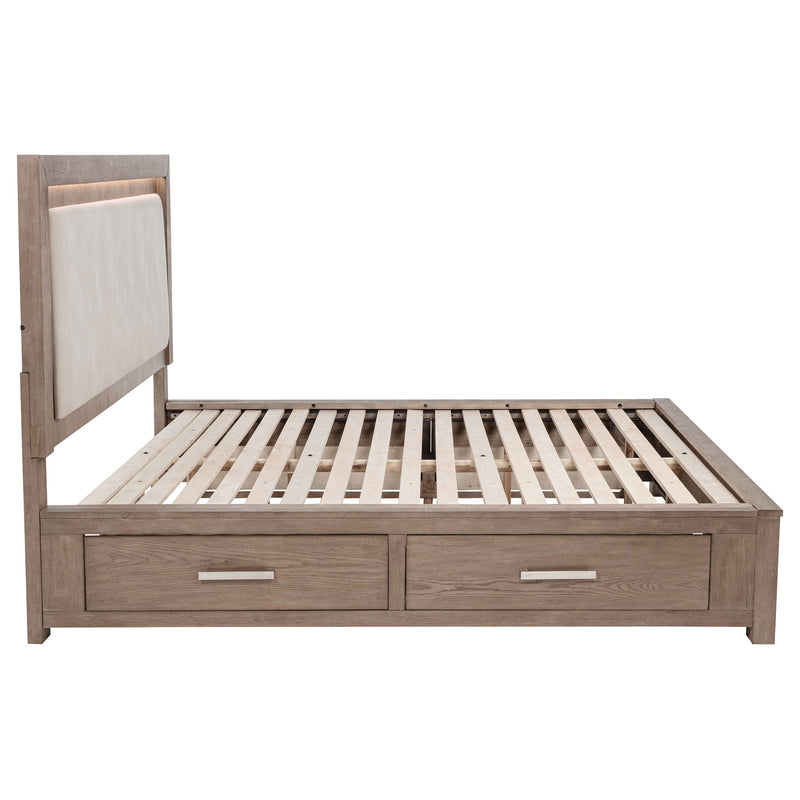 Cama Kenora LED de 56 pulgadas con almacenaje, color Marrón Cebada