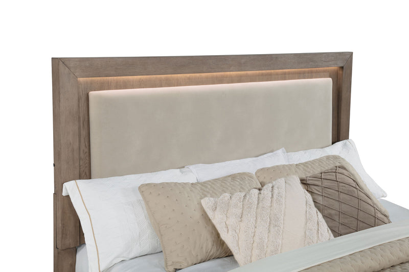 Cama Kenora LED de 56 pulgadas con almacenaje, color Marrón Cebada