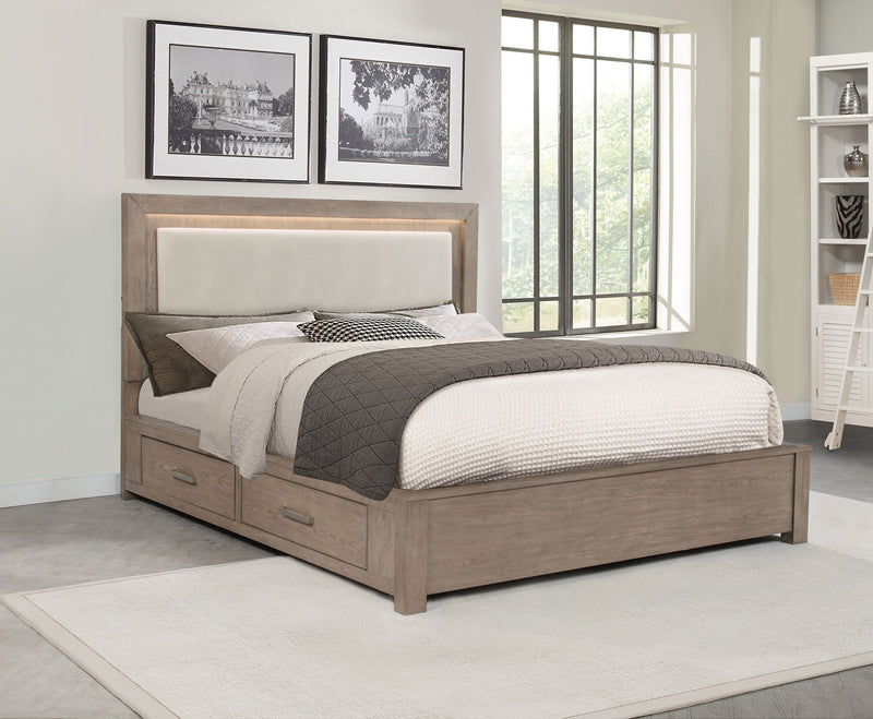 Cama Kenora LED de 56 pulgadas con almacenaje, color Marrón Cebada