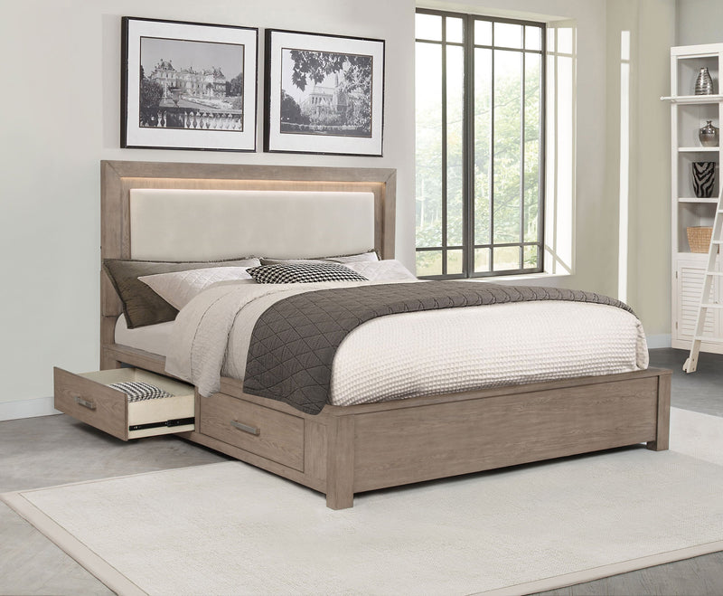 Cama Kenora LED de 56 pulgadas con almacenaje, color Marrón Cebada