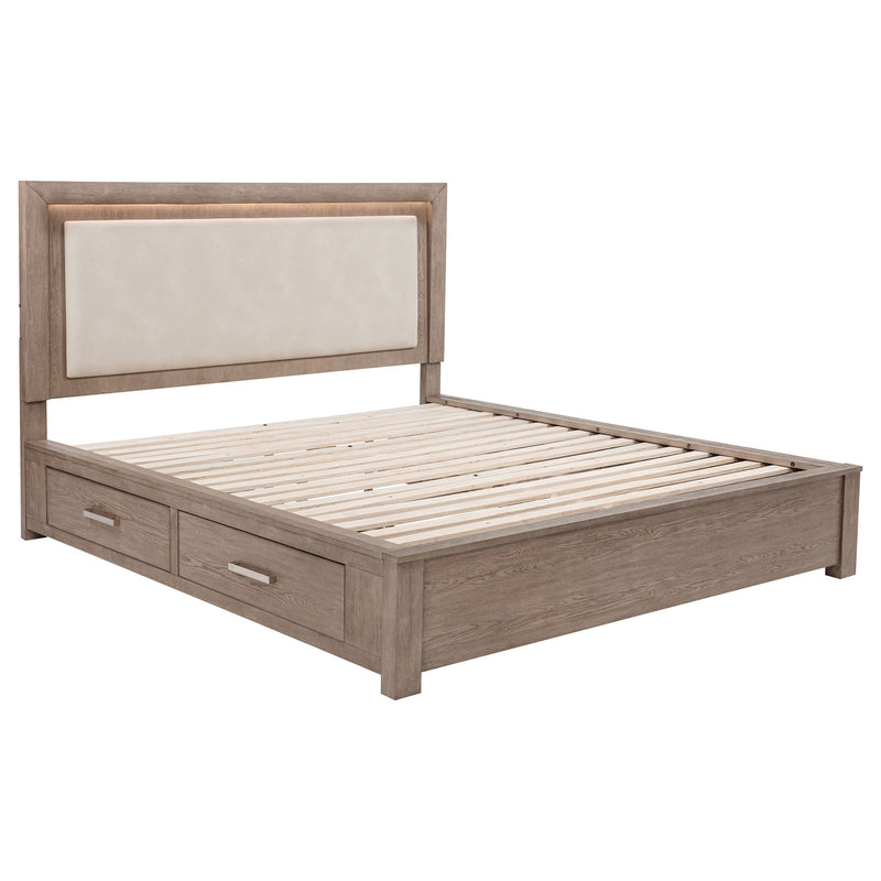 Cama Kenora LED de 56 pulgadas con almacenaje, color Marrón Cebada