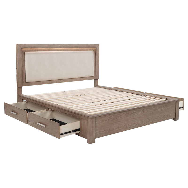 Cama Kenora LED de 56 pulgadas con almacenaje, color Marrón Cebada