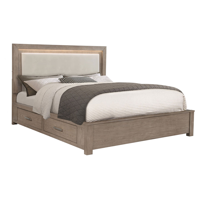 Cama Kenora LED de 56 pulgadas con almacenaje, color Marrón Cebada