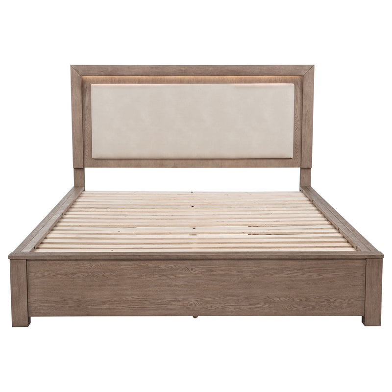 Cama Kenora LED de 56 pulgadas con almacenaje, color Marrón Cebada