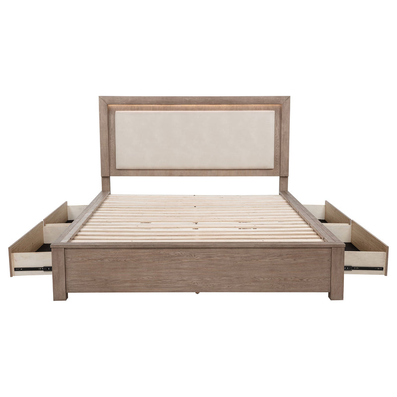 Cama Kenora LED de 56 pulgadas con almacenaje, color Marrón Cebada