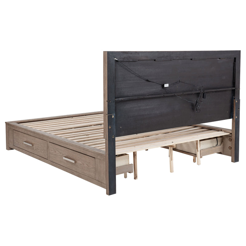 Cama Kenora LED de 56 pulgadas con almacenaje, color Marrón Cebada