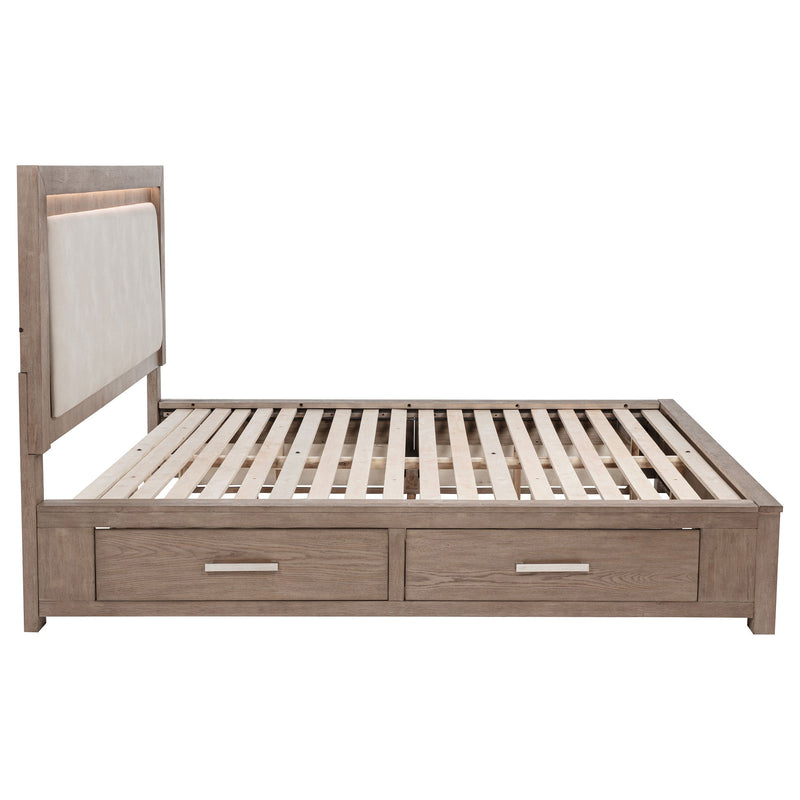 Cama Kenora LED de 56 pulgadas con almacenaje, color Marrón Cebada