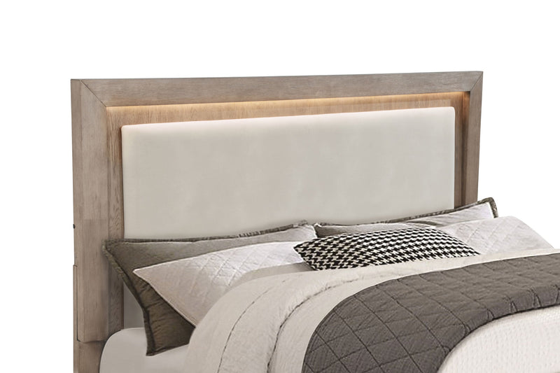 Cama Kenora LED de 56 pulgadas con almacenaje, color Marrón Cebada