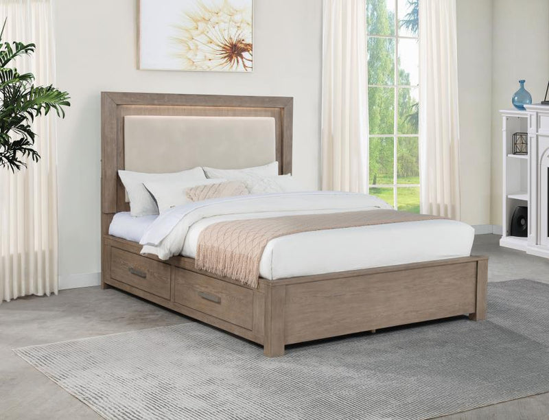 Cama Kenora LED de 56 pulgadas con almacenaje, color Marrón Cebada