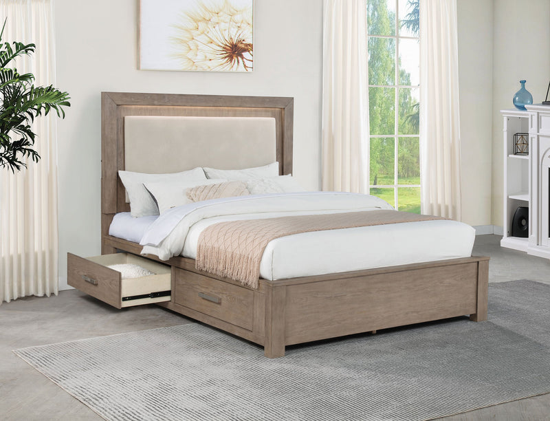 Cama Kenora LED de 56 pulgadas con almacenaje, color Marrón Cebada