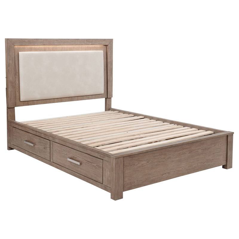 Cama Kenora LED de 56 pulgadas con almacenaje, color Marrón Cebada