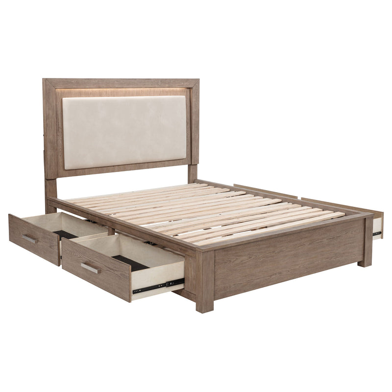 Cama Kenora LED de 56 pulgadas con almacenaje, color Marrón Cebada