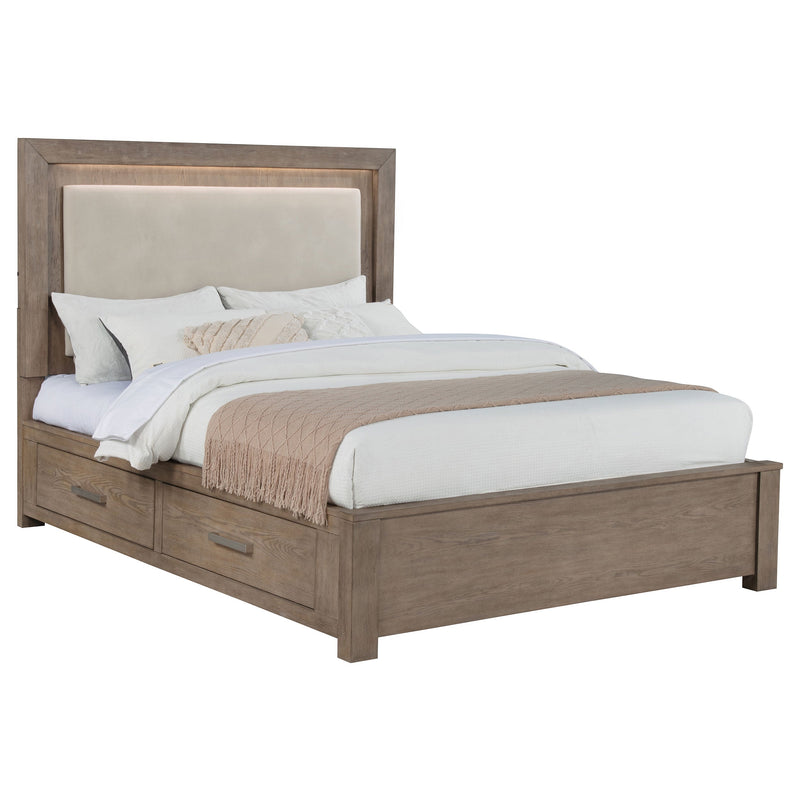 Cama Kenora LED de 56 pulgadas con almacenaje, color Marrón Cebada