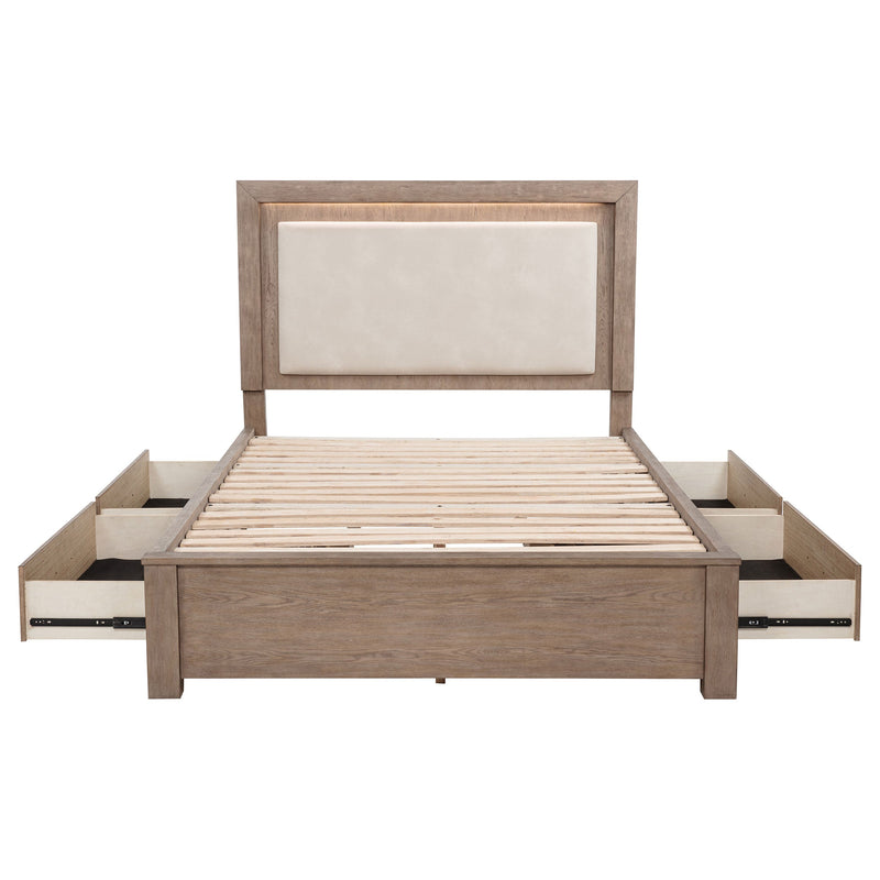 Cama Kenora LED de 56 pulgadas con almacenaje, color Marrón Cebada