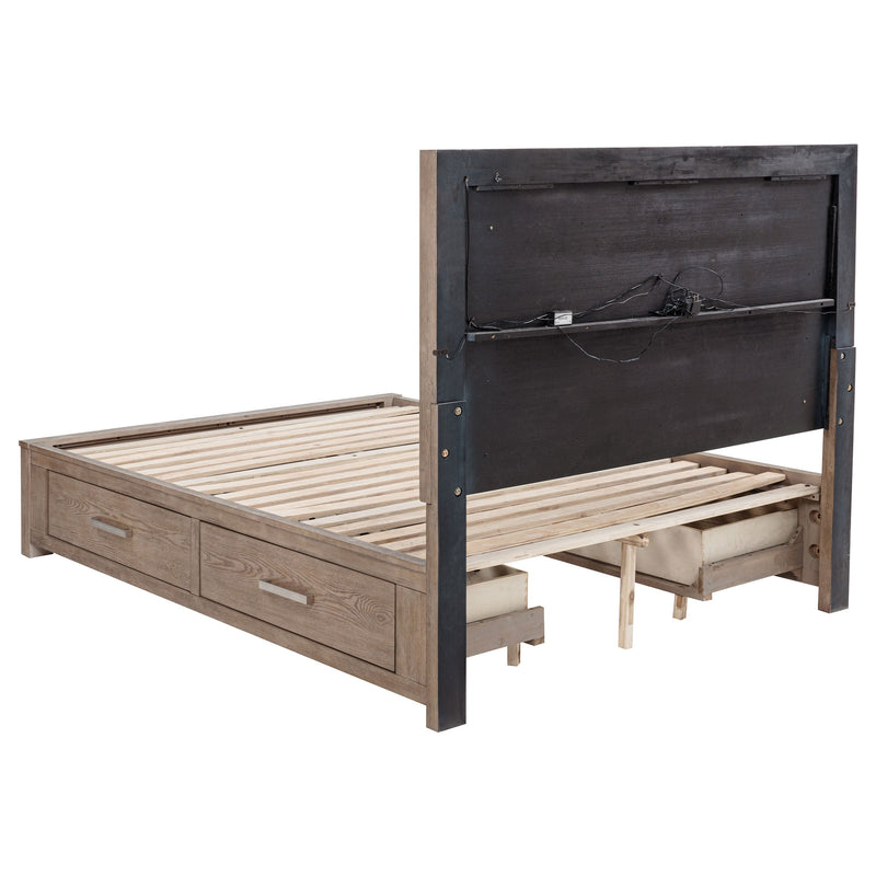 Cama Kenora LED de 56 pulgadas con almacenaje, color Marrón Cebada