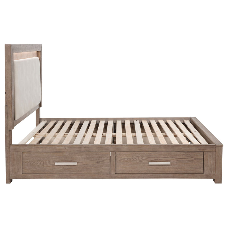 Cama Kenora LED de 56 pulgadas con almacenaje, color Marrón Cebada