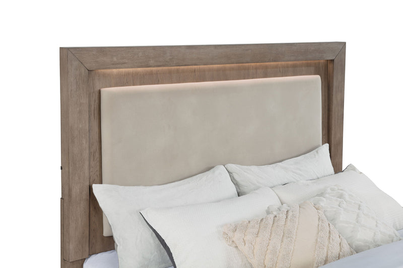Cama Kenora LED de 56 pulgadas con almacenaje, color Marrón Cebada