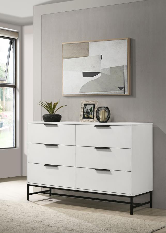 Cómoda de dormitorio Sonora de 6 cajones blanca