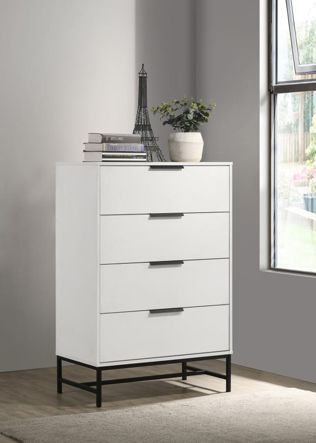 Cómoda Sonora de 4 cajones para dormitorio, color blanco