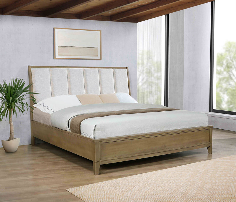 Cama Granada tapizada con paneles de pino natural