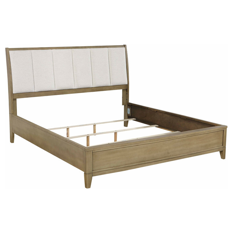 Cama Granada tapizada con paneles de pino natural
