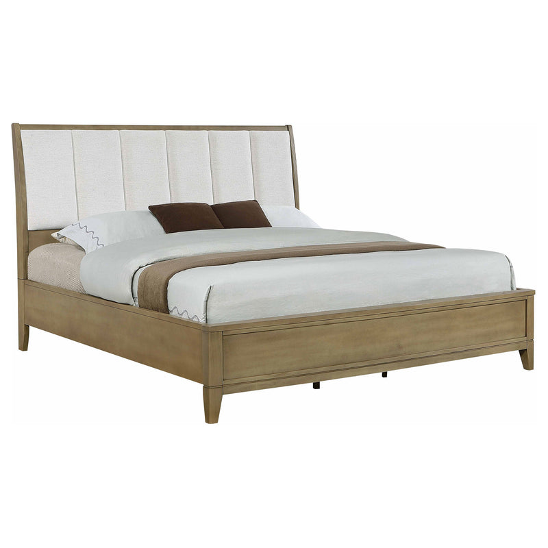 Cama Granada tapizada con paneles de pino natural