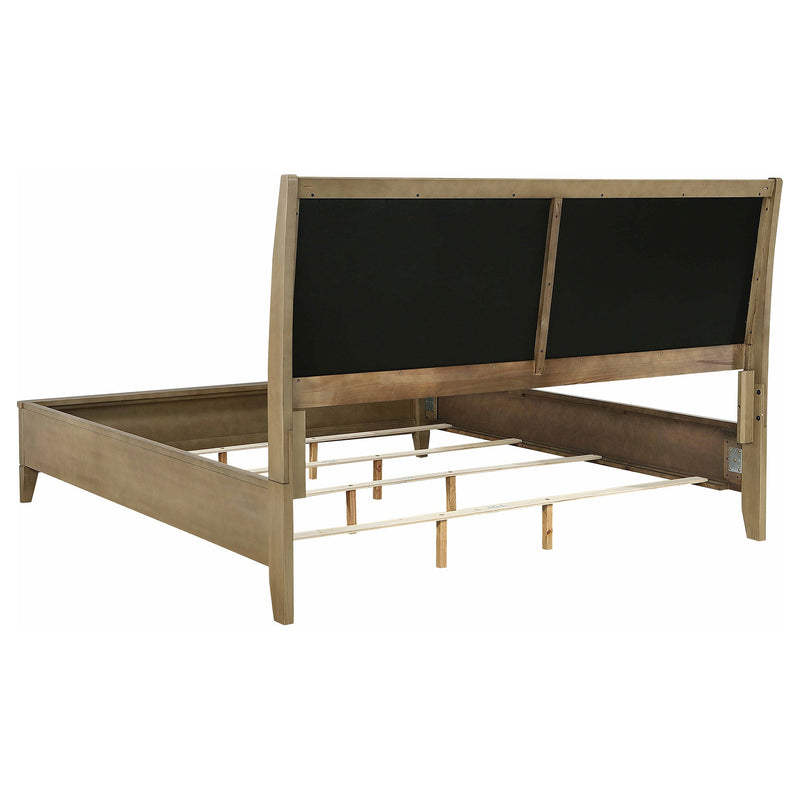 Cama Granada tapizada con paneles de pino natural