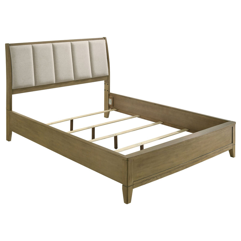 Cama Granada tapizada con paneles de pino natural