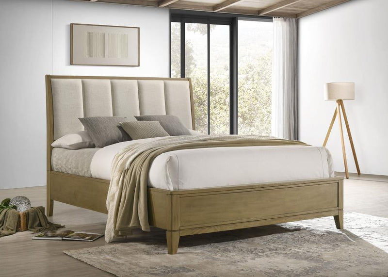 Cama Granada tapizada con paneles de pino natural