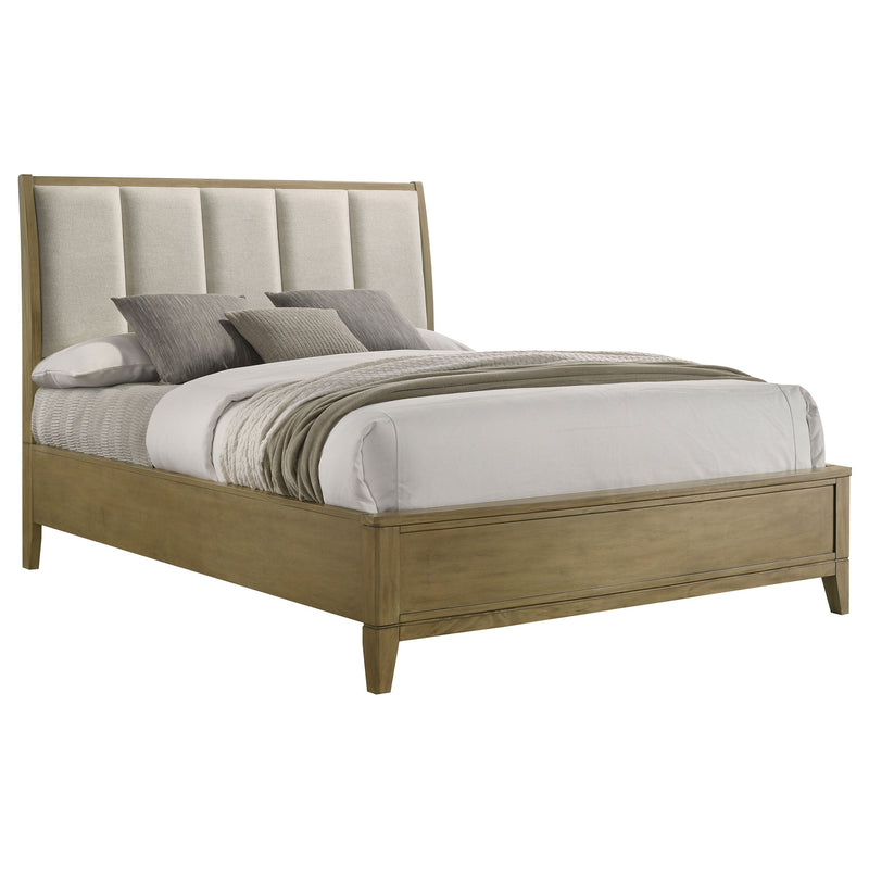 Cama Granada tapizada con paneles de pino natural