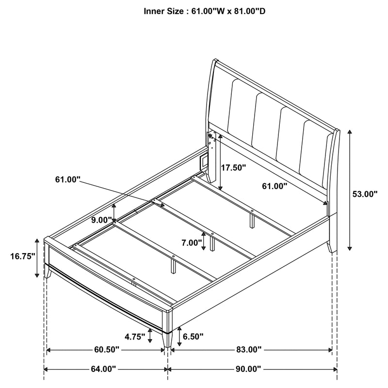 Cama Granada tapizada con paneles de pino natural