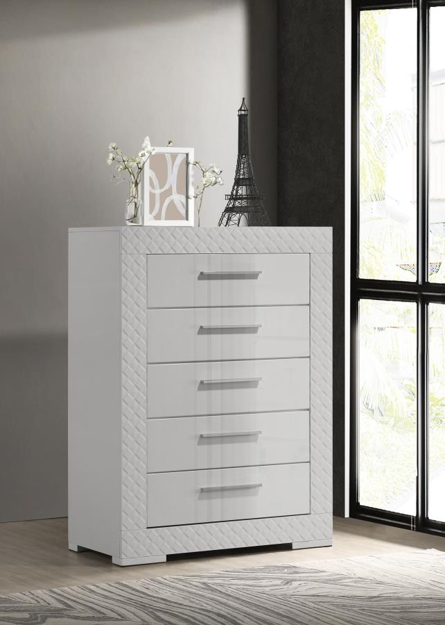Cómoda de 5 cajones Ives de alto brillo para dormitorio