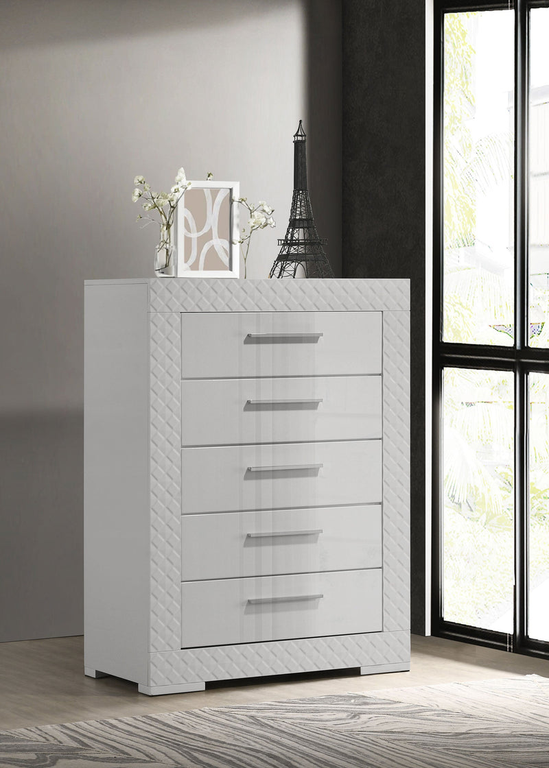 Cómoda de 5 cajones Ives de alto brillo para dormitorio