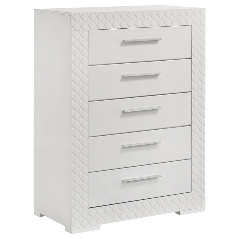 Cómoda de 5 cajones Ives de alto brillo para dormitorio