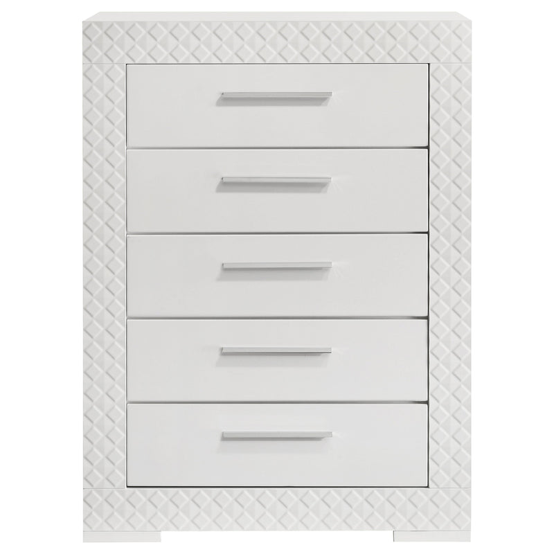 Cómoda de 5 cajones Ives de alto brillo para dormitorio