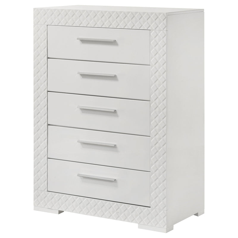 Cómoda de 5 cajones Ives de alto brillo para dormitorio