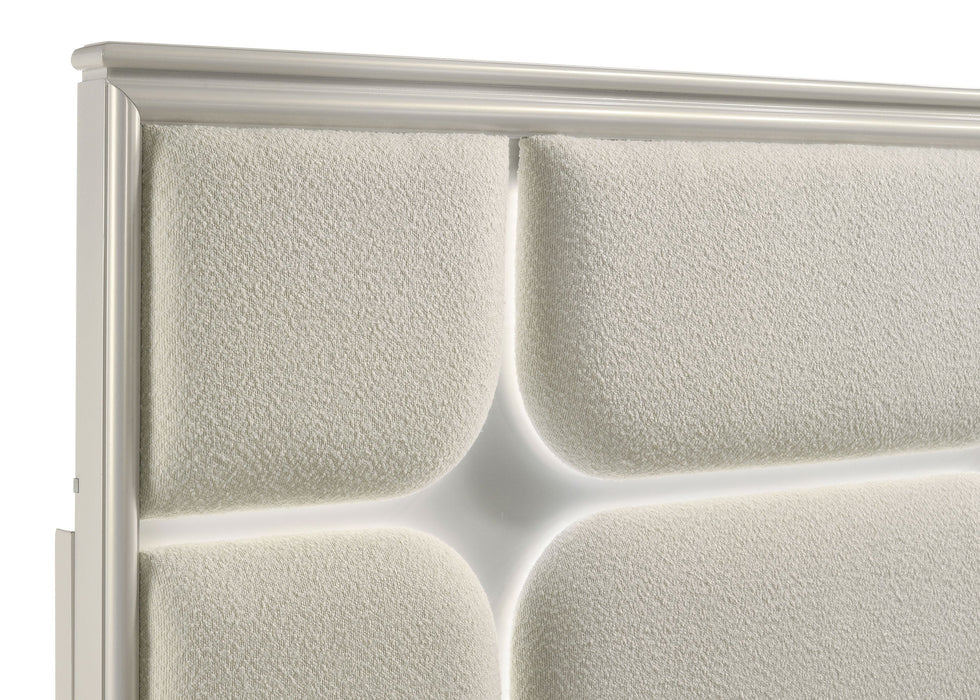 Olivia California King Panel Bed LED Headboard Pearl White