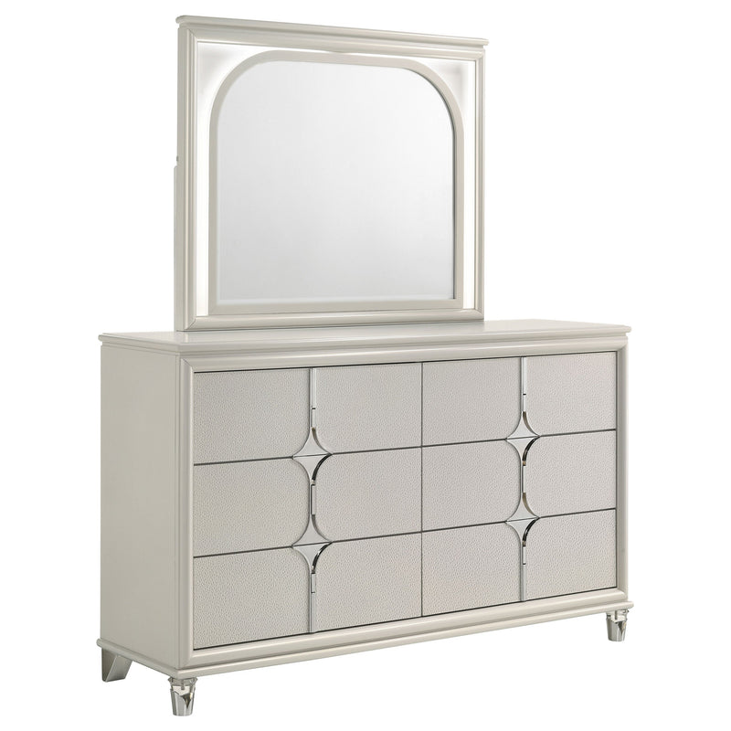 Cómoda Olivia de 6 cajones y espejo LED en blanco perlado