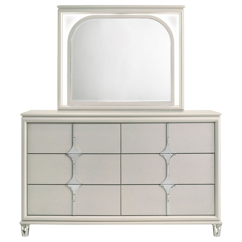 Cómoda Olivia de 6 cajones y espejo LED en blanco perlado