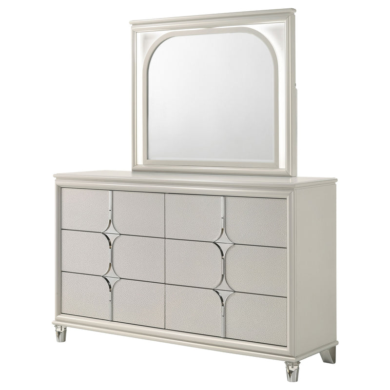 Cómoda Olivia de 6 cajones y espejo LED en blanco perlado