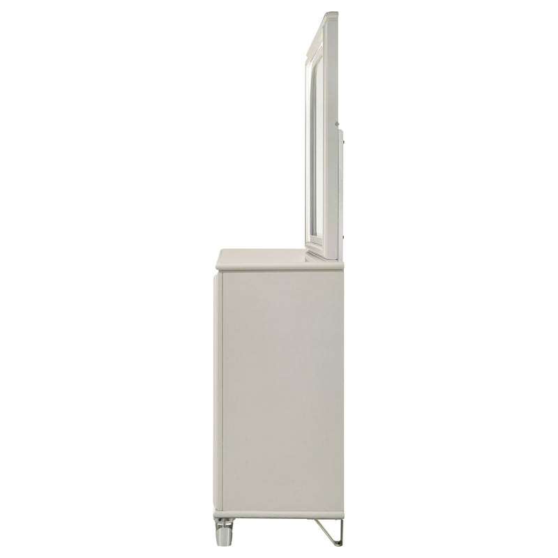 Cómoda Olivia de 6 cajones y espejo LED en blanco perlado