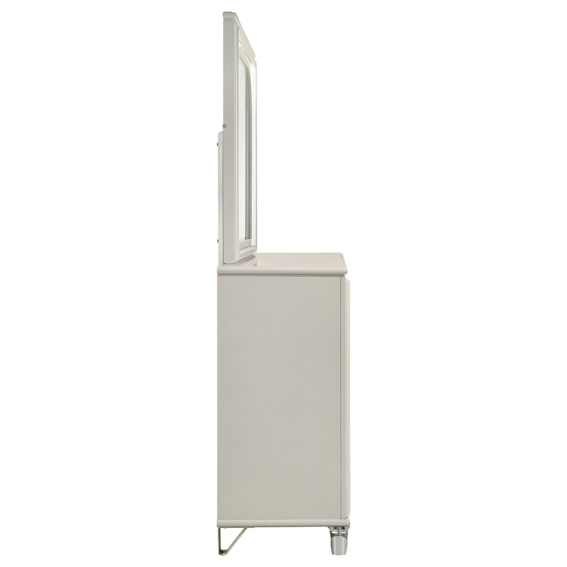Cómoda Olivia de 6 cajones y espejo LED en blanco perlado